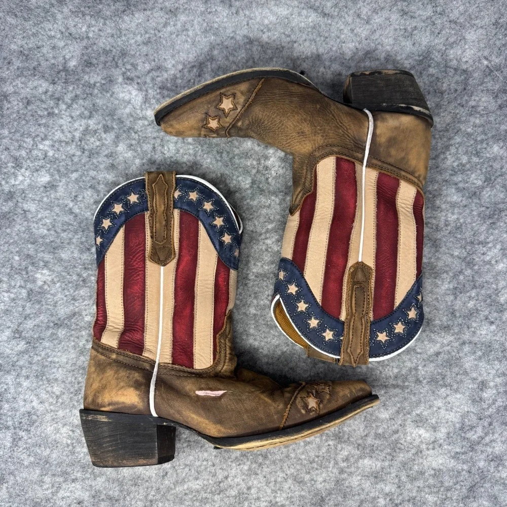 Dan Post Stars Stripes American Flag Leather Cowboy Boots Youth Sz 2.5 Kids